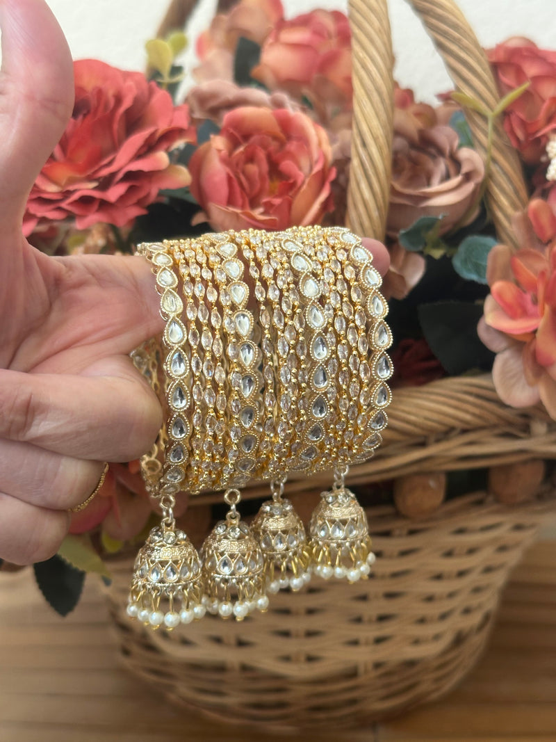 Gold 16-Piece Indian Bangle Set – Bridal Bangles, Sizes 2.4, 2.6 & 2.8