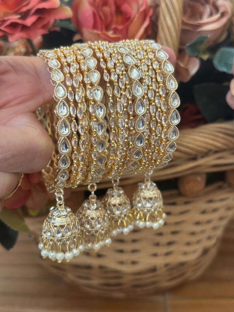 Gold 16-Piece Indian Bangle Set – Bridal Bangles, Sizes 2.4, 2.6 & 2.8