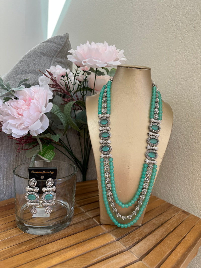 Handcrafted Long Mala Necklace & Earrings Set – Tarkish Style Pakistani Indian Beaded Jewelry | Available in Multiple Colors