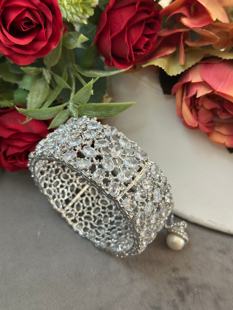 Openable Crystal & Pearl Statement Bangle – 4 Colors