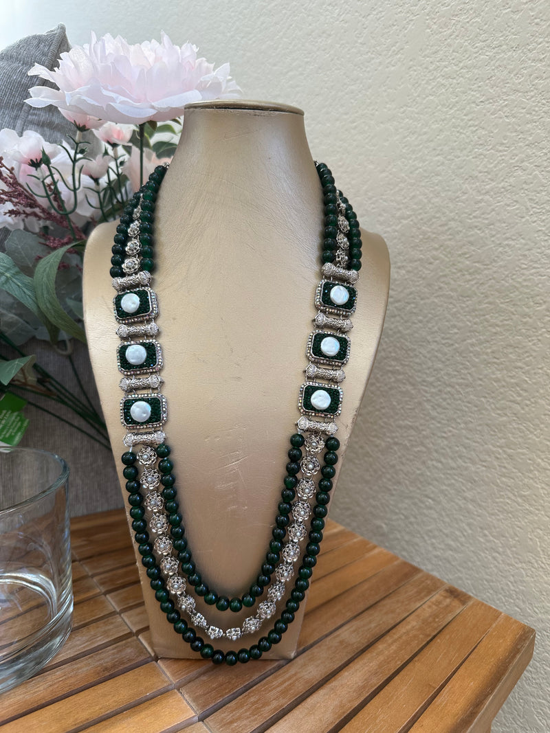 Handcrafted Long Mala Necklace & Earrings Set – Tarkish Style Pakistani Indian Beaded Jewelry | Available in Multiple Colors