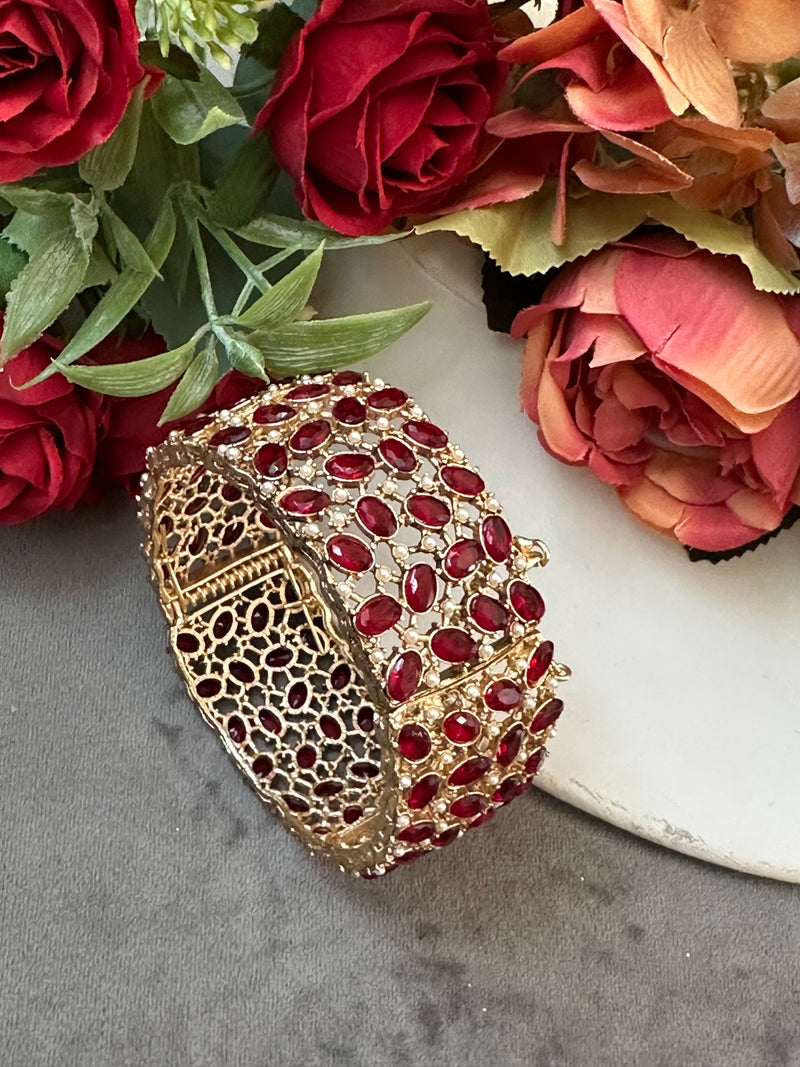 Openable Crystal & Pearl Statement Bangle – 4 Colors