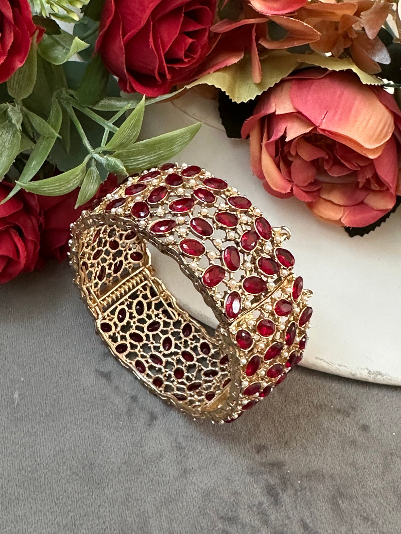 Openable Crystal & Pearl Statement Bangle – 4 Colors