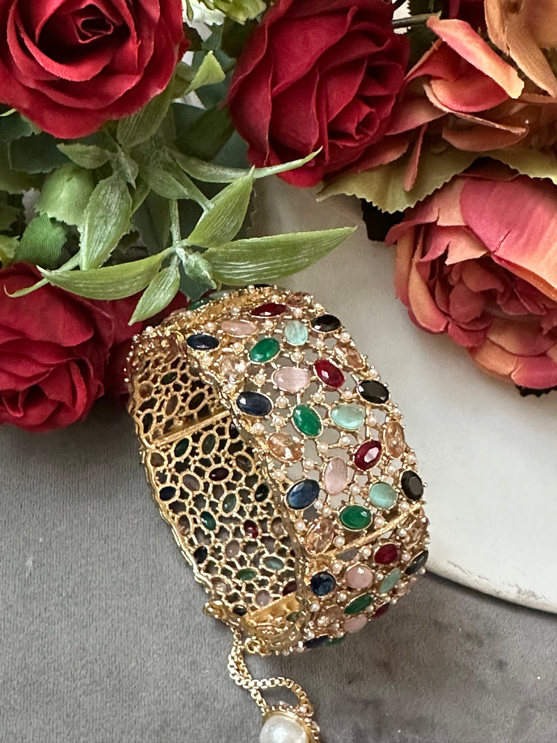 Openable Crystal & Pearl Statement Bangle – 4 Colors