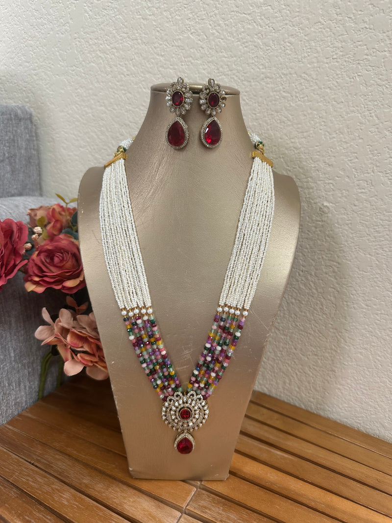 Long beaded Mala necklace and earring set