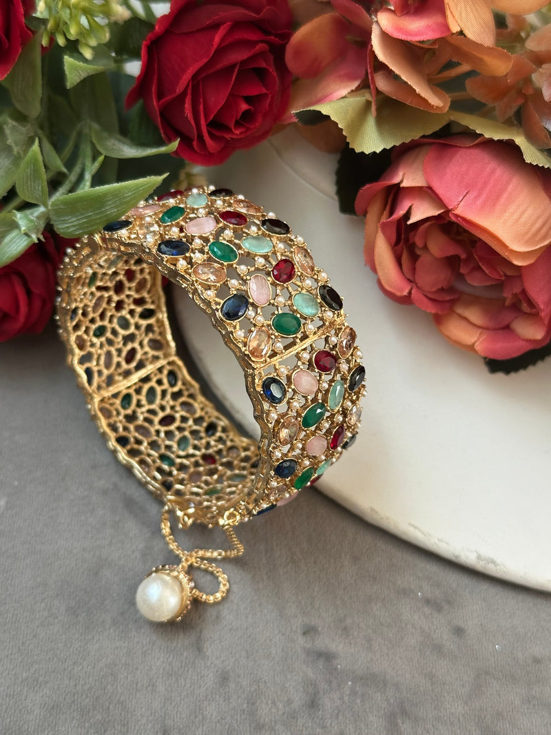 Openable Crystal & Pearl Statement Bangle – 4 Colors