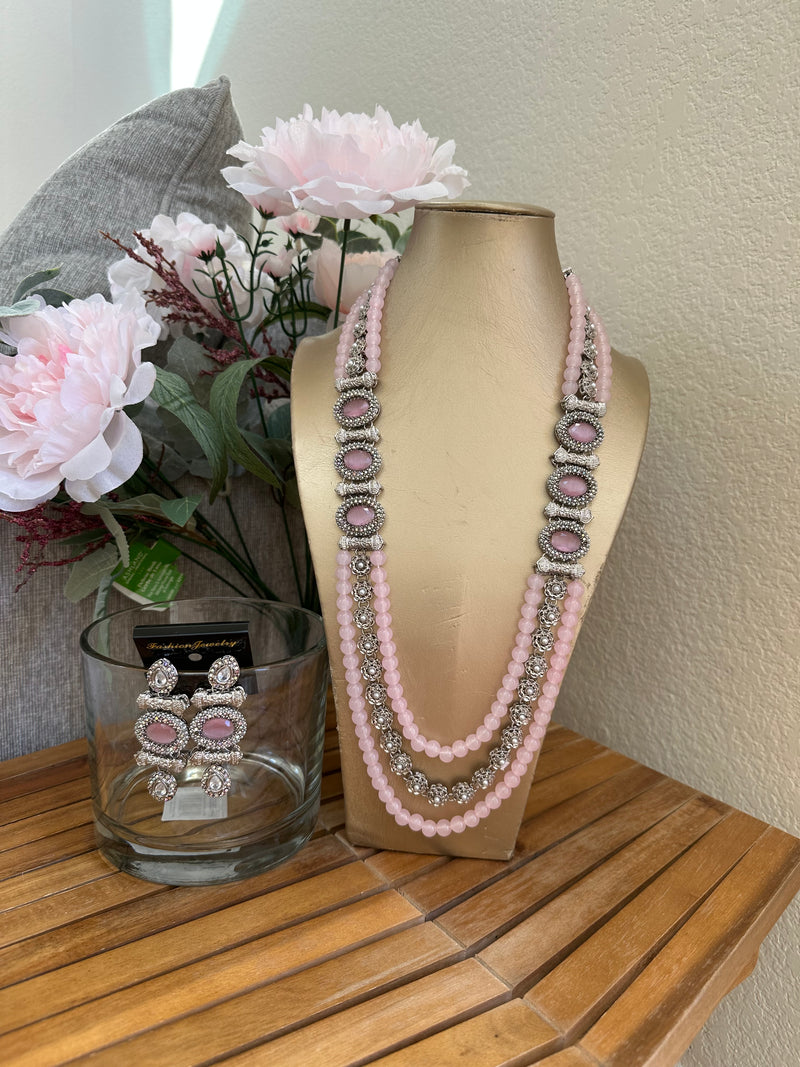 Handcrafted Long Mala Necklace & Earrings Set – Tarkish Style Pakistani Indian Beaded Jewelry | Available in Multiple Colors