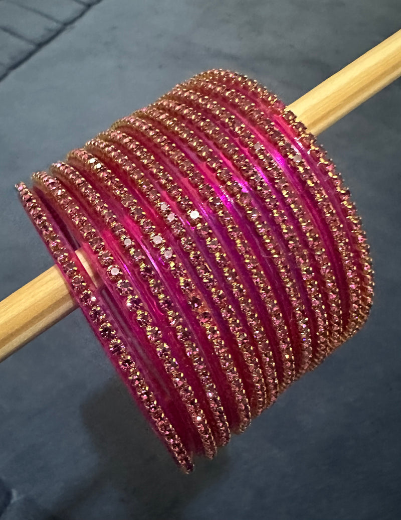 Hot Pink Glass Bangle Set – Traditional Bridal Bangles