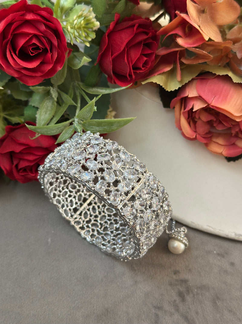 Openable Crystal & Pearl Statement Bangle – 4 Colors