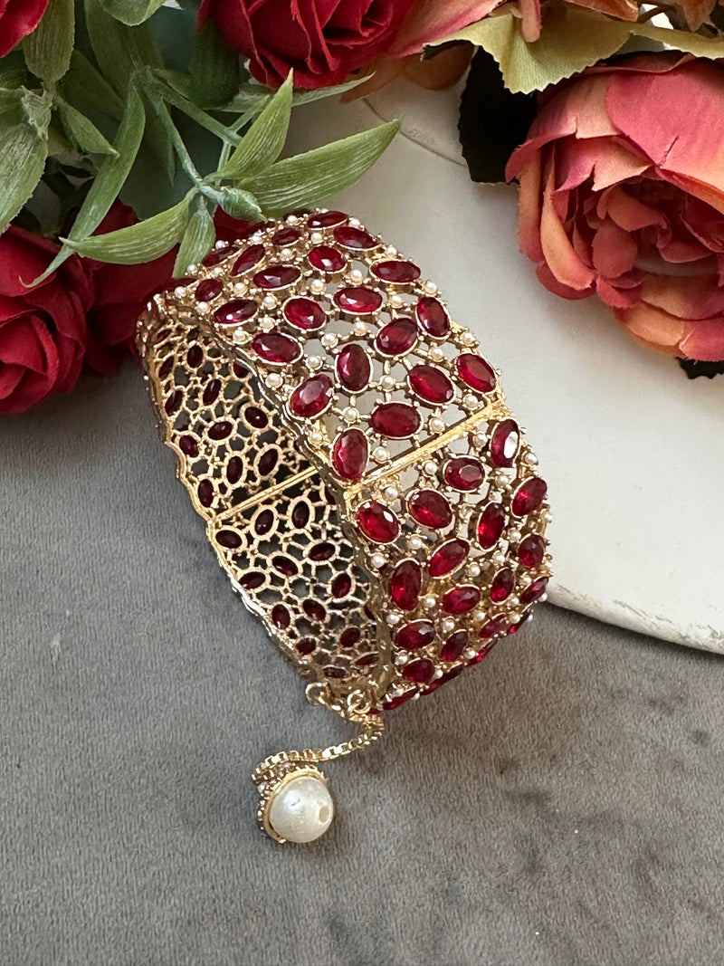 Openable Crystal & Pearl Statement Bangle – 4 Colors