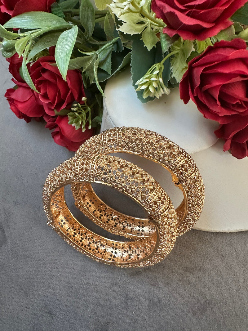 Traditional Gold Color Openable Madrassi Bangles – 3 Ornate Designs