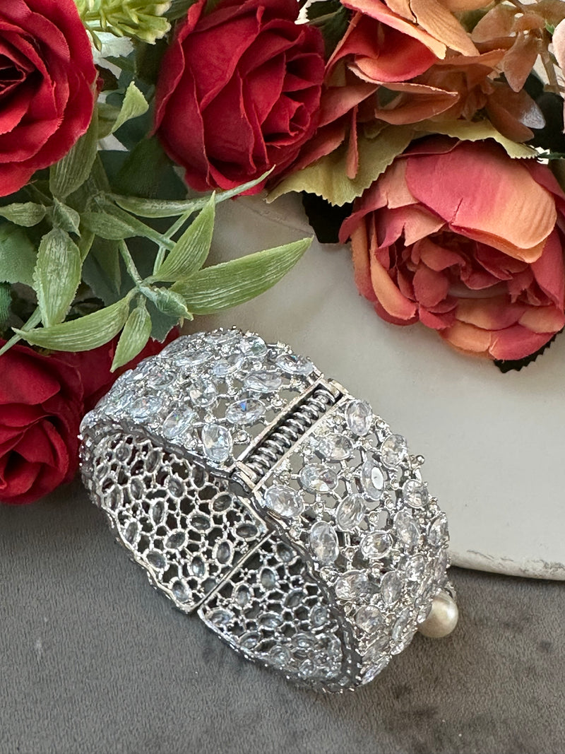 Openable Crystal & Pearl Statement Bangle – 4 Colors