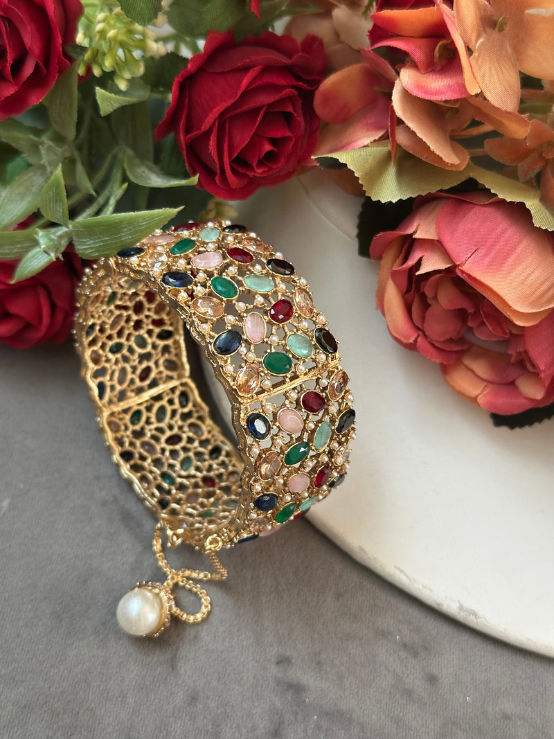 Openable Crystal & Pearl Statement Bangle – 4 Colors