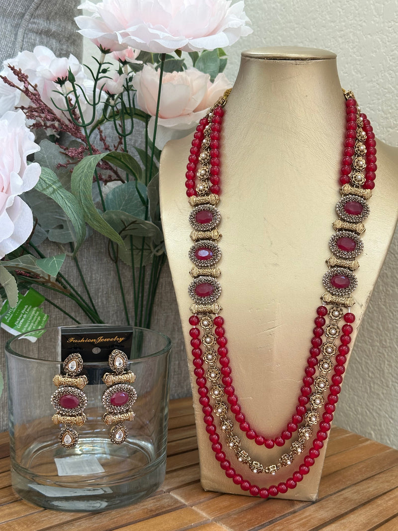 Handcrafted Long Mala Necklace & Earrings Set – Tarkish Style Pakistani Indian Beaded Jewelry | Available in Multiple Colors