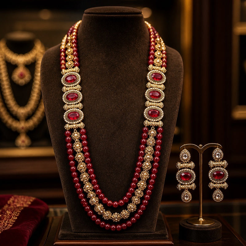 Handcrafted Long Mala Necklace & Earrings Set – Tarkish Style Pakistani Indian Beaded Jewelry | Available in Multiple Colors