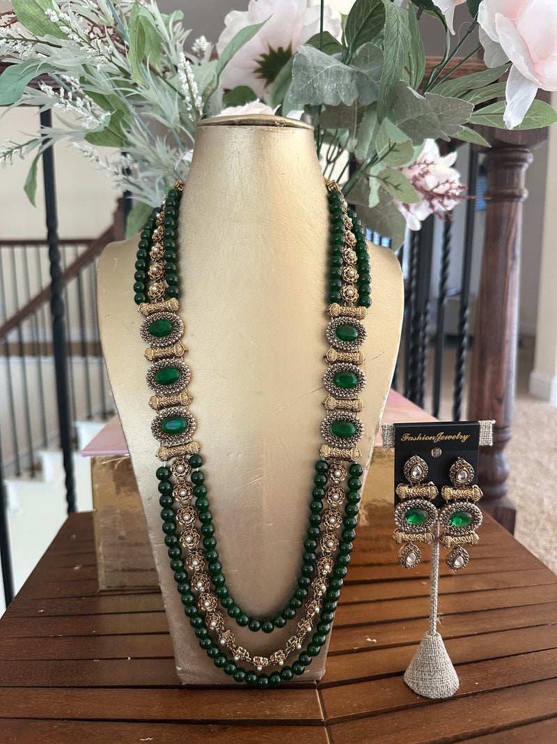 Handcrafted Long Mala Necklace & Earrings Set – Tarkish Style Pakistani Indian Beaded Jewelry | Available in Multiple Colors