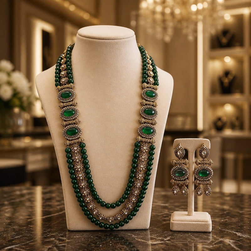 Handcrafted Long Mala Necklace & Earrings Set – Tarkish Style Pakistani Indian Beaded Jewelry | Available in Multiple Colors