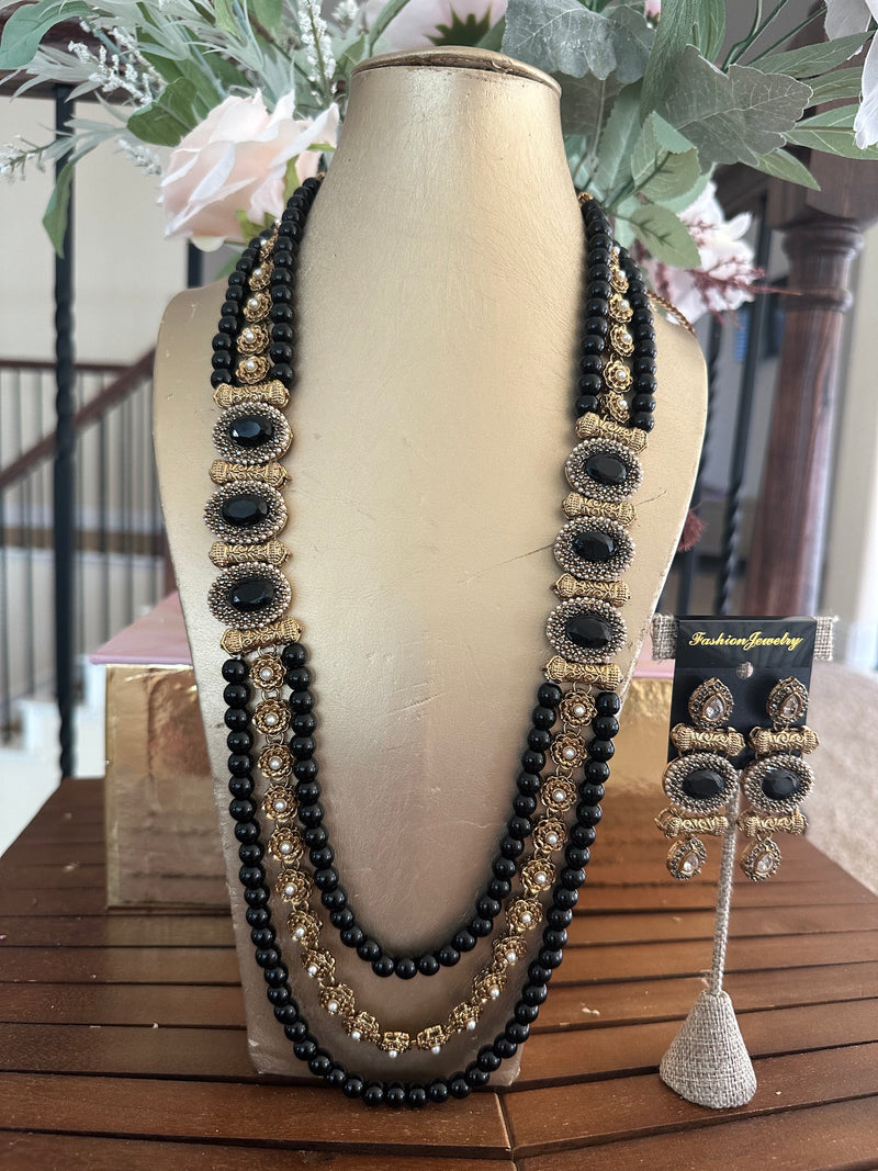 Handcrafted Long Mala Necklace & Earrings Set – Tarkish Style Pakistani Indian Beaded Jewelry | Available in Multiple Colors