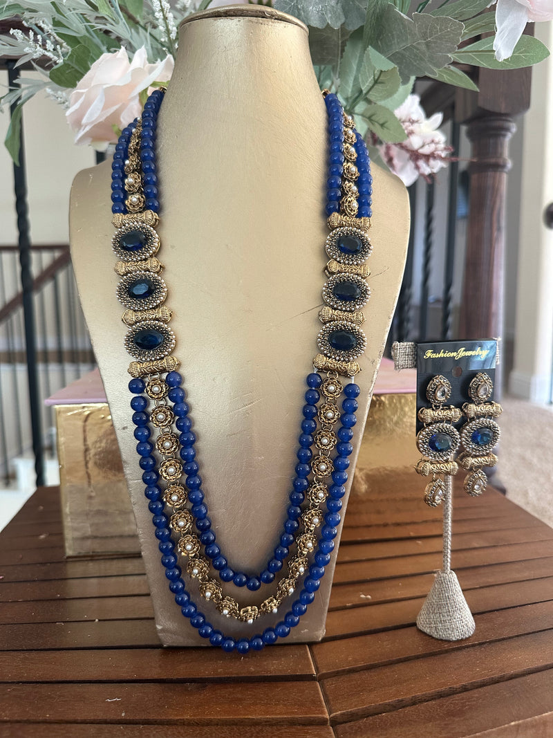 Handcrafted Long Mala Necklace & Earrings Set – Tarkish Style Pakistani Indian Beaded Jewelry | Available in Multiple Colors