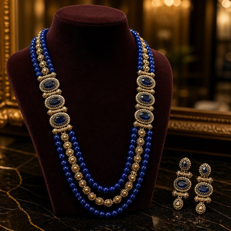 Handcrafted Long Mala Necklace & Earrings Set – Tarkish Style Pakistani Indian Beaded Jewelry | Available in Multiple Colors