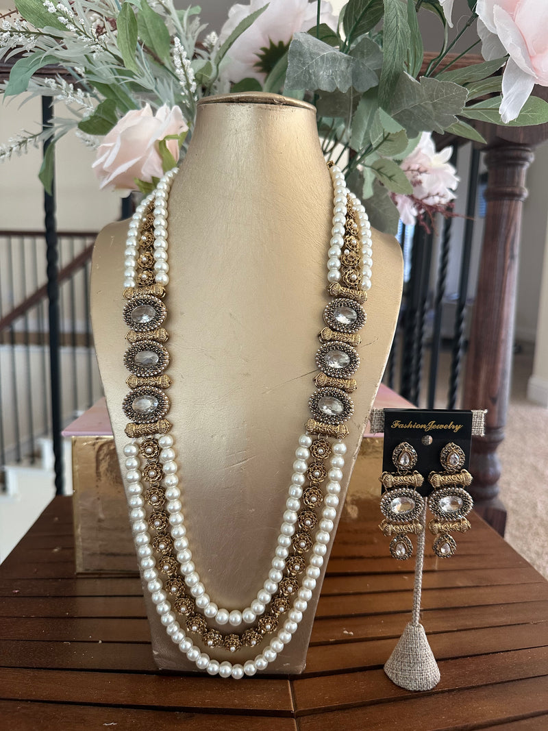 Handcrafted Long Mala Necklace & Earrings Set – Tarkish Style Pakistani Indian Beaded Jewelry | Available in Multiple Colors