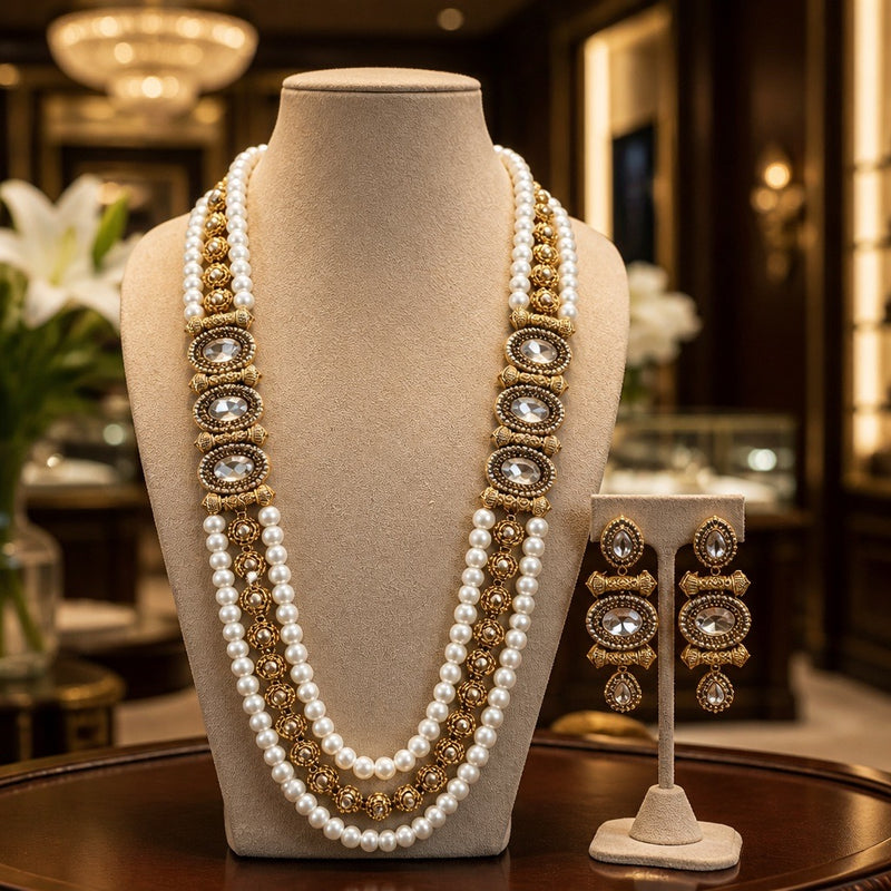 Handcrafted Long Mala Necklace & Earrings Set – Tarkish Style Pakistani Indian Beaded Jewelry | Available in Multiple Colors