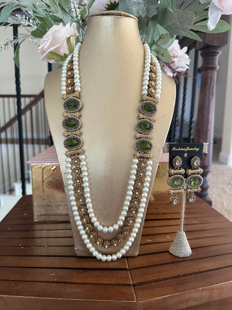 Handcrafted Long Mala Necklace & Earrings Set – Tarkish Style Pakistani Indian Beaded Jewelry | Available in Multiple Colors