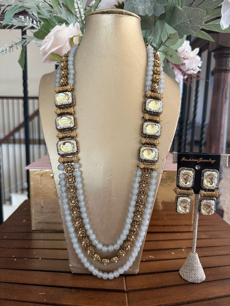 Handcrafted Long Mala Necklace & Earrings Set – Tarkish Style Pakistani Indian Beaded Jewelry | Available in Multiple Colors
