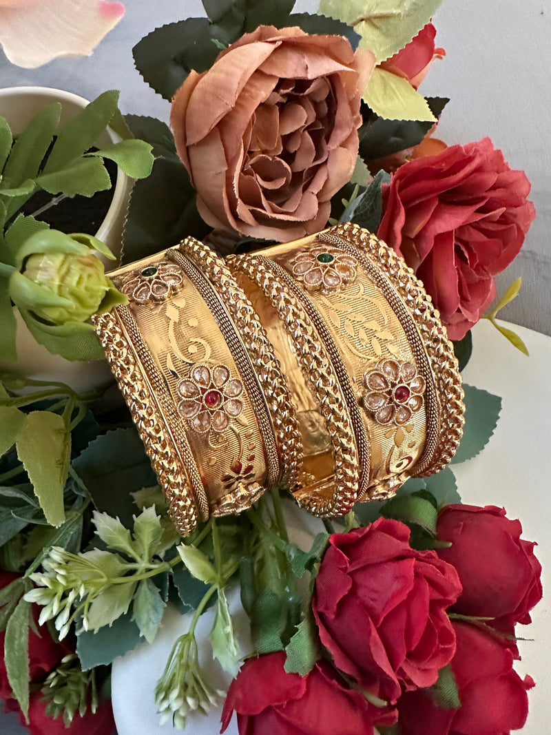 Rajwari Gold-Tone Floral Bangle Set – Traditional Indian Jewelry