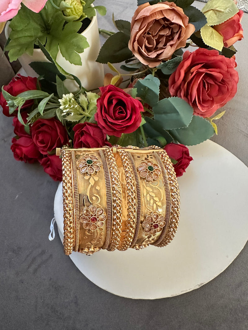 Rajwari Gold-Tone Floral Bangle Set – Traditional Indian Jewelry