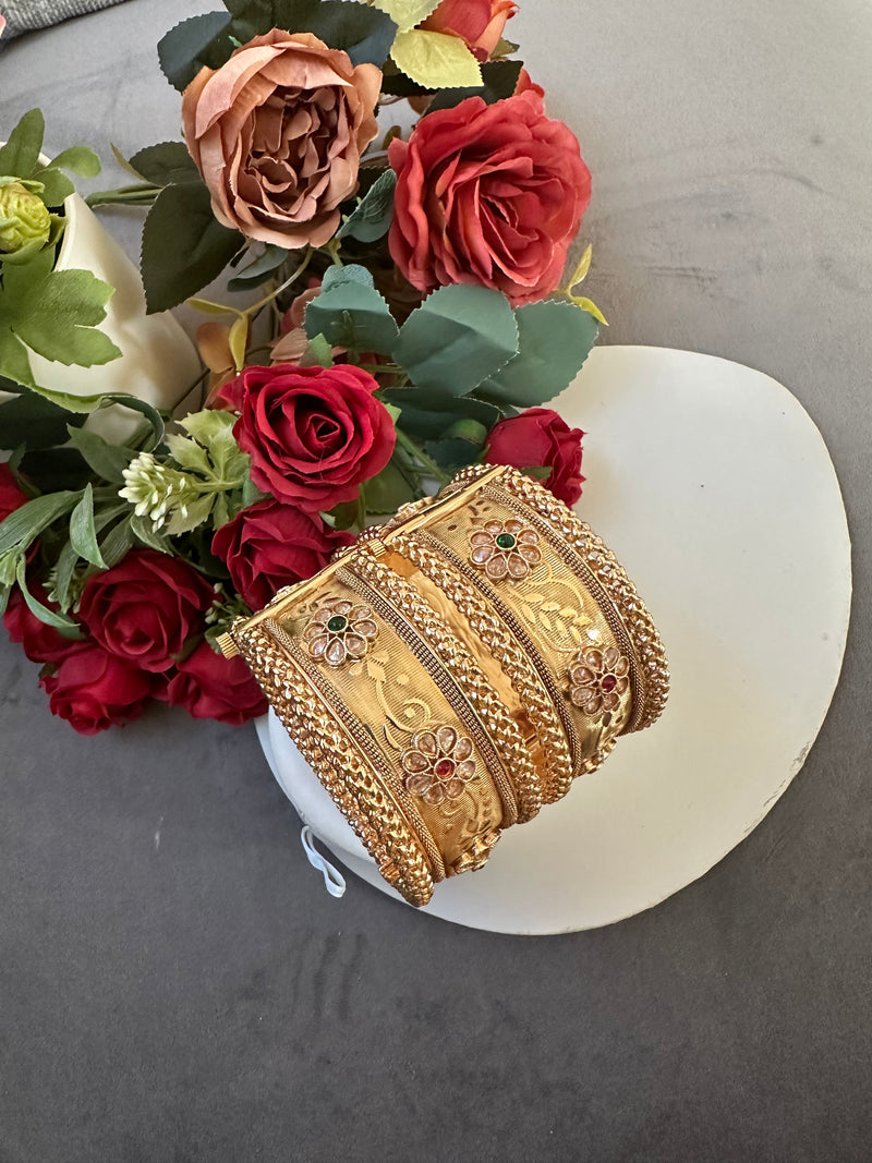 Rajwari Gold-Tone Floral Bangle Set – Traditional Indian Jewelry