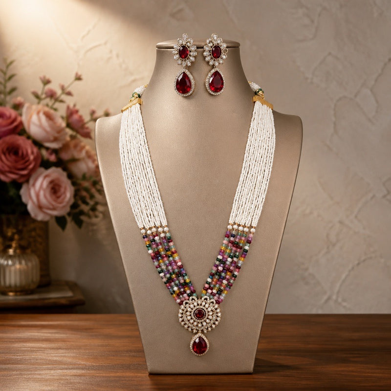Long beaded Mala necklace and earring set
