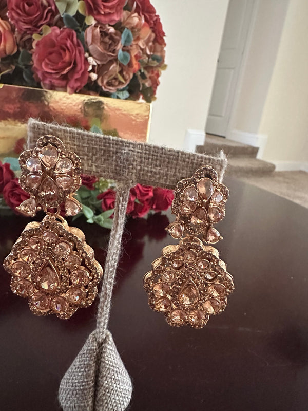Champagne rose gold statement necklace set with matching earrings and tikka