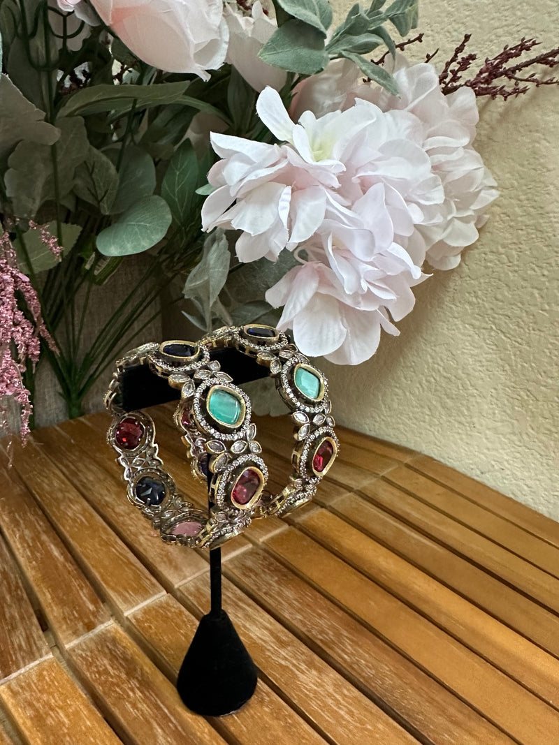Multicolor gemstone statement bangle set in size 2.4 with sparkling crystal accents