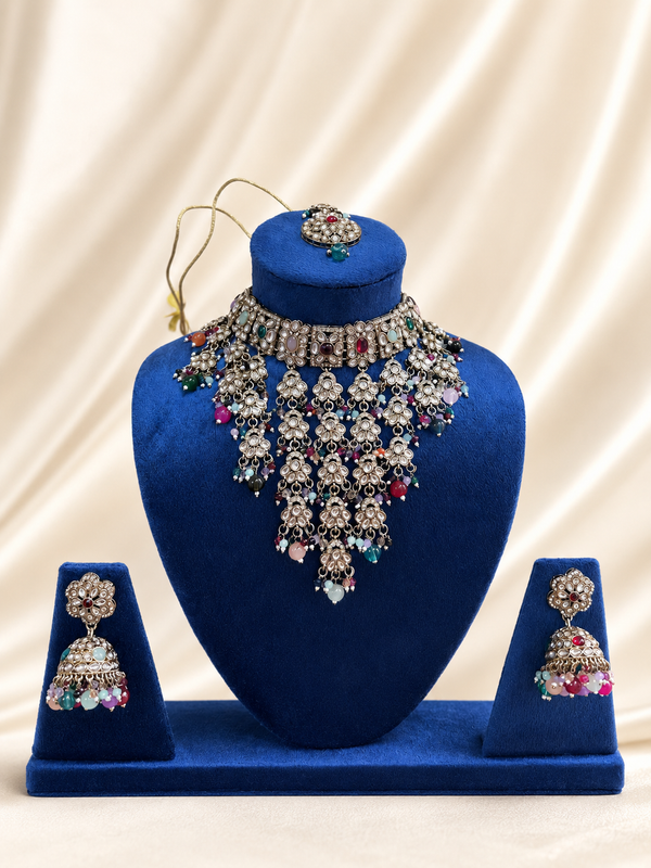 Multicolor floral Kundan bangles with pearl center and gold tone finish