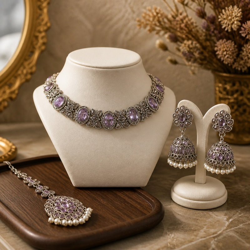 Pakistani Bridal Necklace Set with Jhumka Earrings & Tikka
