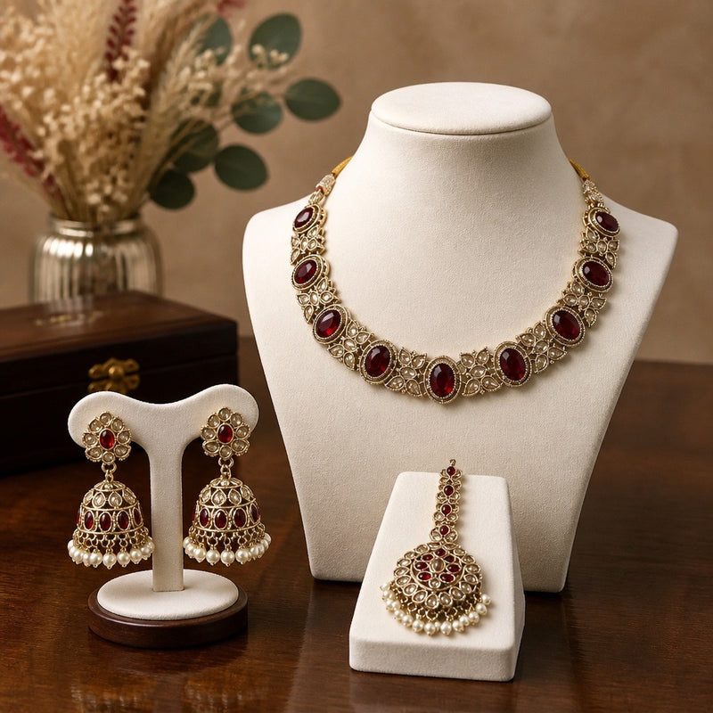 Pakistani Bridal Necklace Set with Jhumka Earrings & Tikka
